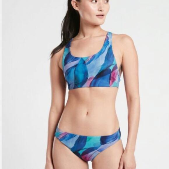 NWT Athleta Blue Malibu Printed Bikini Top & Clean Medium Printed Bottom Swim - Picture 1 of 8